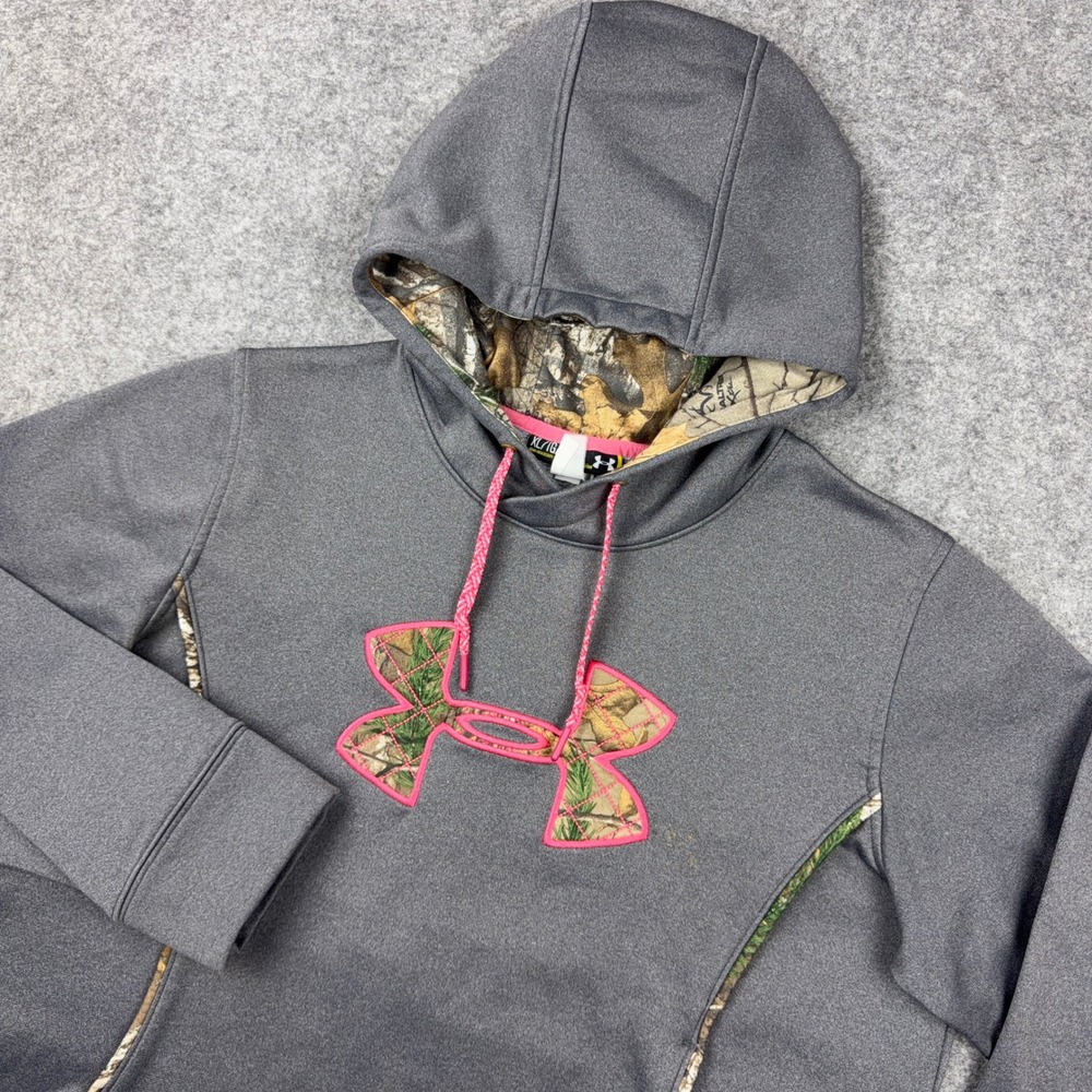 Under Armour Storm Hoodie Womens XL Gray Pink Camo Realtree Pullover Sweatshirt